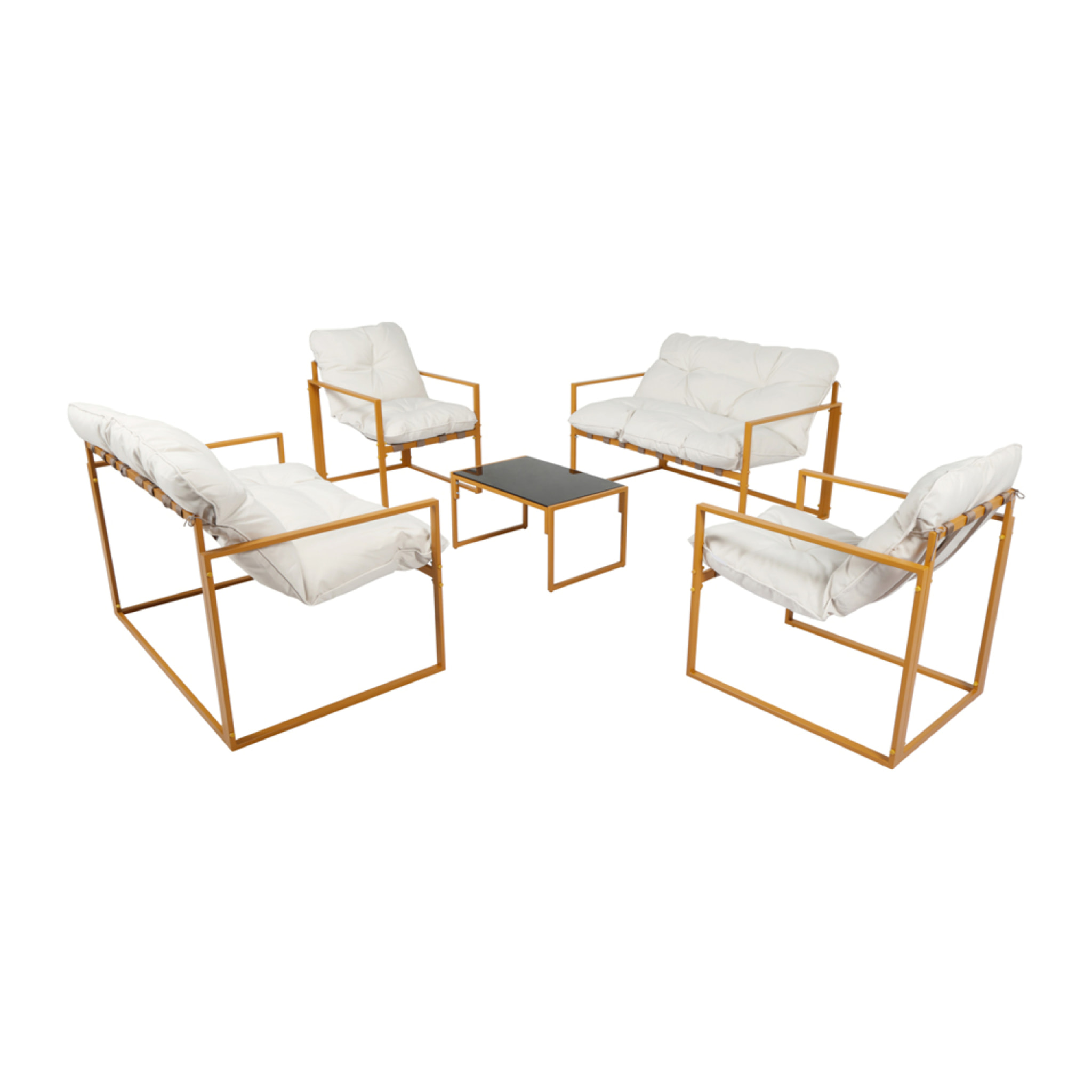 LANA Salon de jardin 6 places contemporain marron et coussins beiges