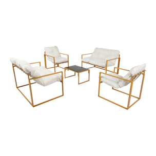 LANA Salon de jardin 6 places contemporain marron et coussins beiges