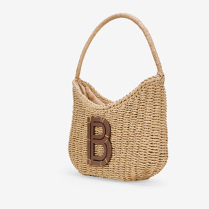 Bolso de hombro tostado en rafia