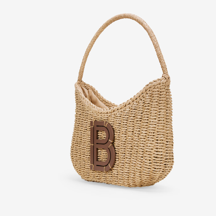 Bolso de hombro tostado en rafia
