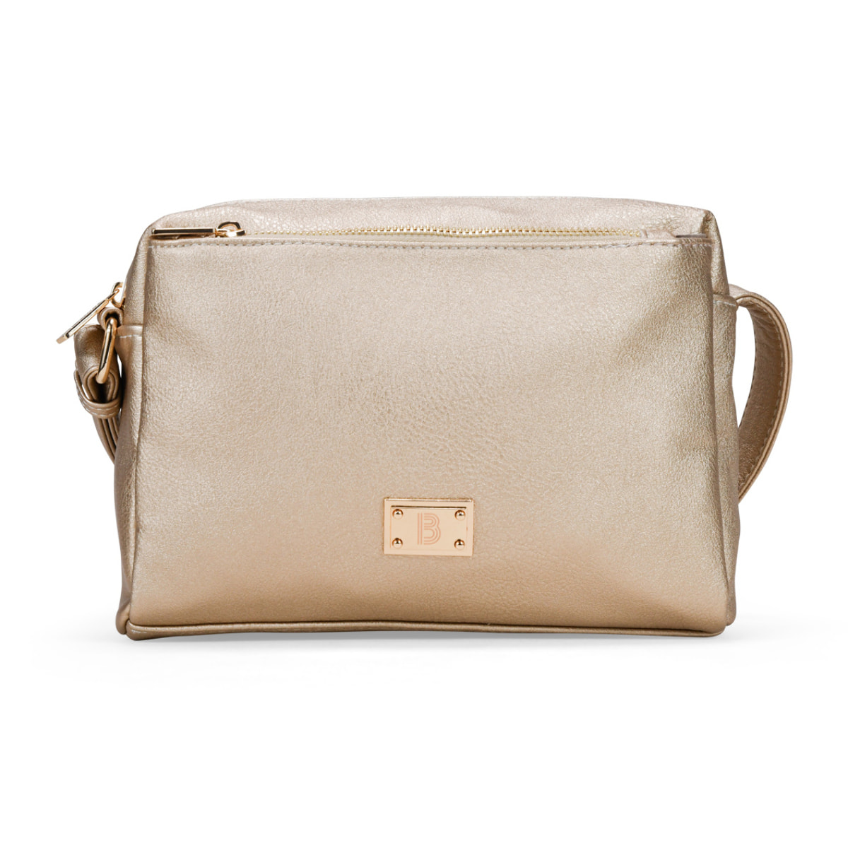 Bolso bandolera dorado con tres compartimentos