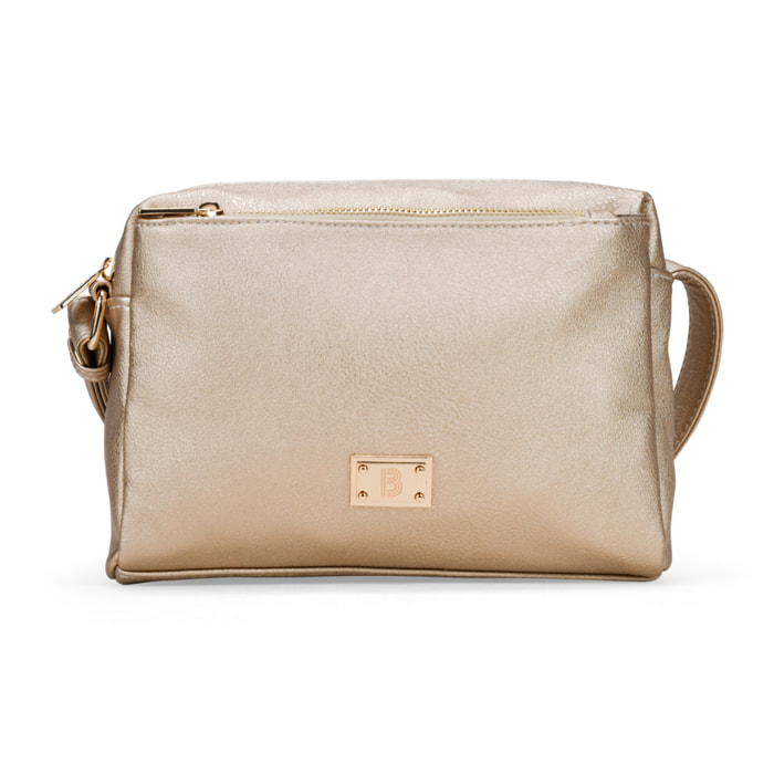 Bolso bandolera dorado con tres compartimentos