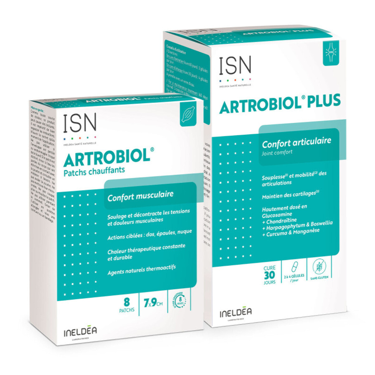 ISN - Pack Artrobiol Plus & Artrobiol Patchs chauffants - Confort & Mobilité Articulaire - Soulagement des douleurs & tensions musculaires