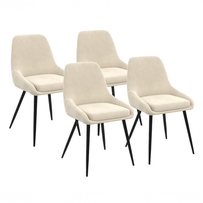 Chaises Olivia velours crème pieds métal - lot de 4