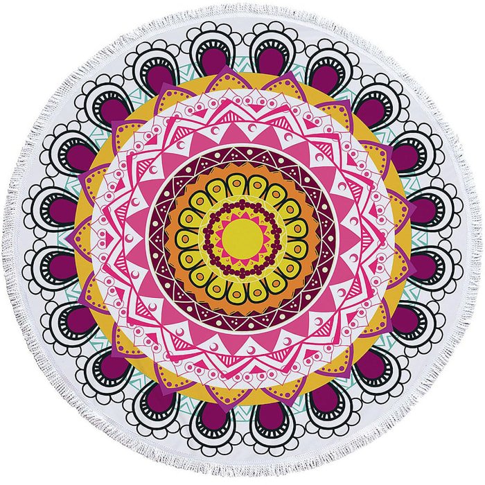 Toalla redonda 150cms 205 GSM. Diseño mandala rosa.