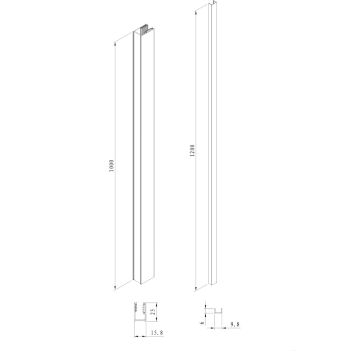 Walk-In set d'installation pour paroi de douche avec cloison abaissée, profilé, rail inférieur et kit de montage (SATWISPROFILC)