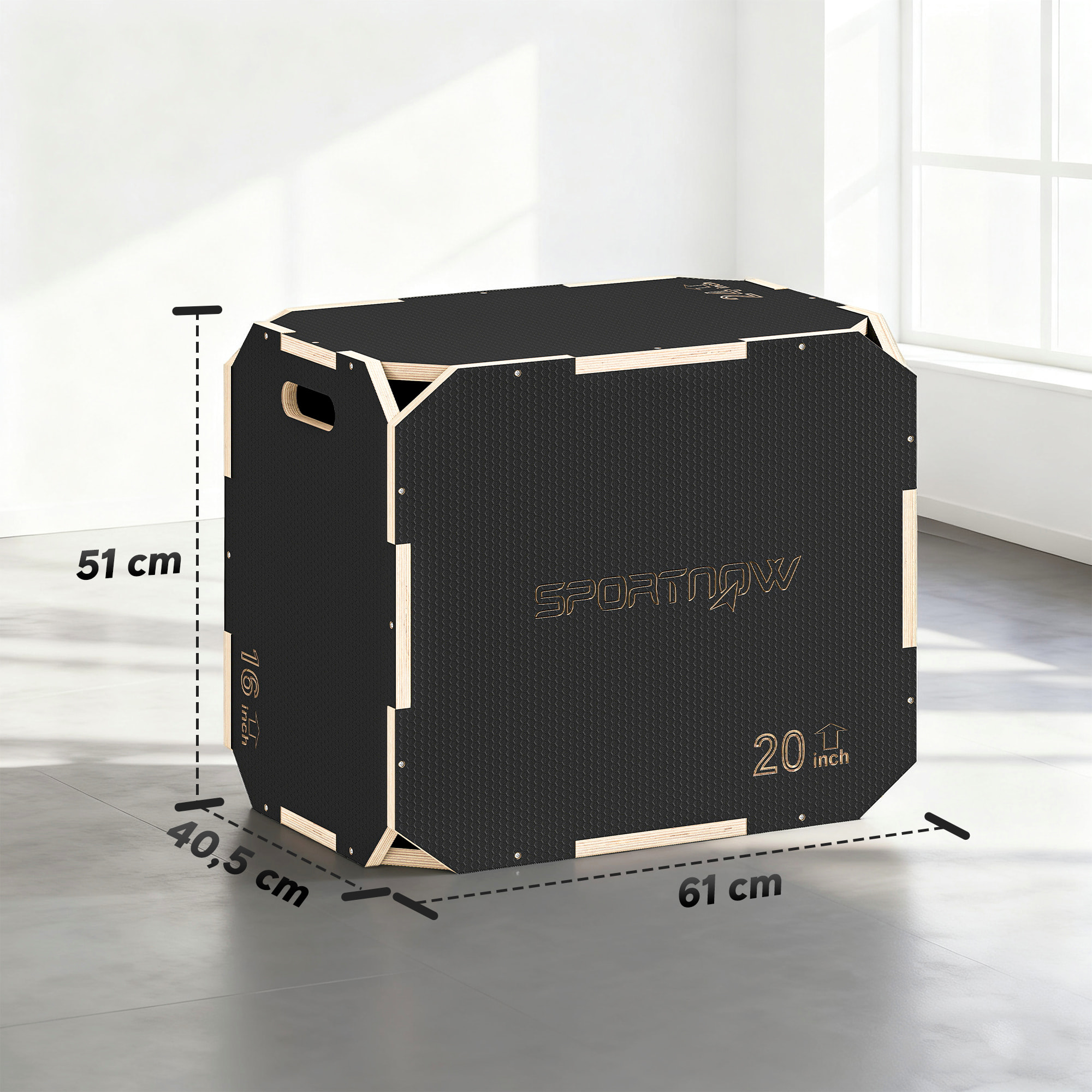 Box jump - box de pliométrie - boite de saut - 3 hauteurs 40/51/61H cm - charge max. 120 Kg - contreplaqué antidérapant noir