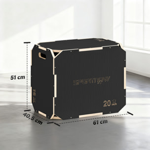 Box jump - box de pliométrie - boite de saut - 3 hauteurs 40/51/61H cm - charge max. 120 Kg - contreplaqué antidérapant noir