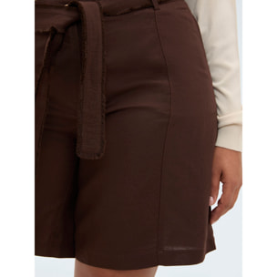 Fiorella Rubino - Shorts in misto lino viscosa con cintura - Marrone