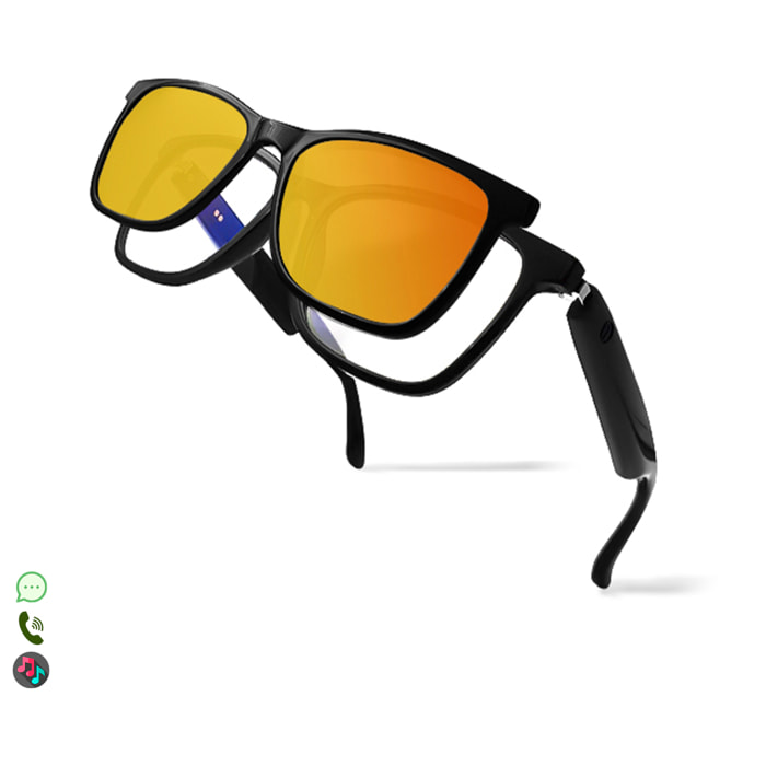 Gafas inteligentes GS05, llamada bluetooth, asistente de voz, control remoto de la cámara, lentes de sol magnéticas.