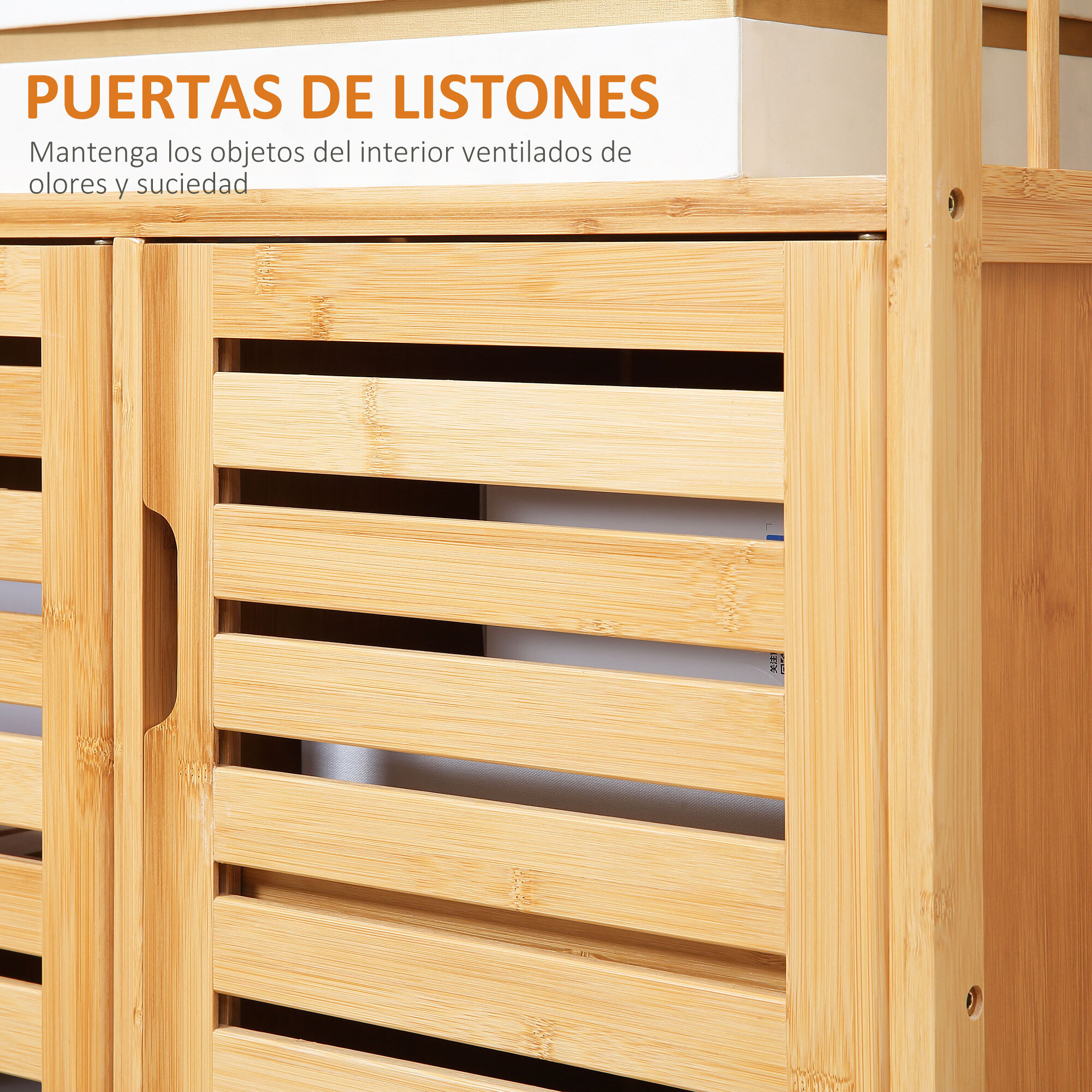 Aparador de 3 Puertas Ranuradas Aparador para Salón de Bambú con Estantes para Comedor Cocina Entrada Natural 100x35x82 cm