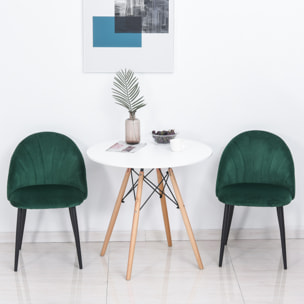 Lot de 2 chaises velours vert pieds métal noir dim. 52L x 54l x 79H cm