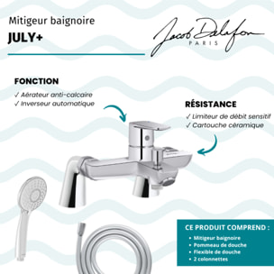 Mitigeur baignoire July+ + pommeau de douche Juliette + flexible de douche lisse + colonnettes