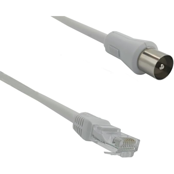 Câble antenne TV ESSENTIELB Blindé RJ45 vers Coaxial Mâle 9.52mm 2m - Adaptateur Impédance 100 Ohms pour Réseau VDI Grade 2 et 3