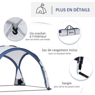 Tente de camping dôme familiale 6-8 personnes - 4 portes en filet zippées, tissu Oxford amovible, crochet lampe, sac de transport - dim. 350L x 350l x 230H cm - blanc bleu