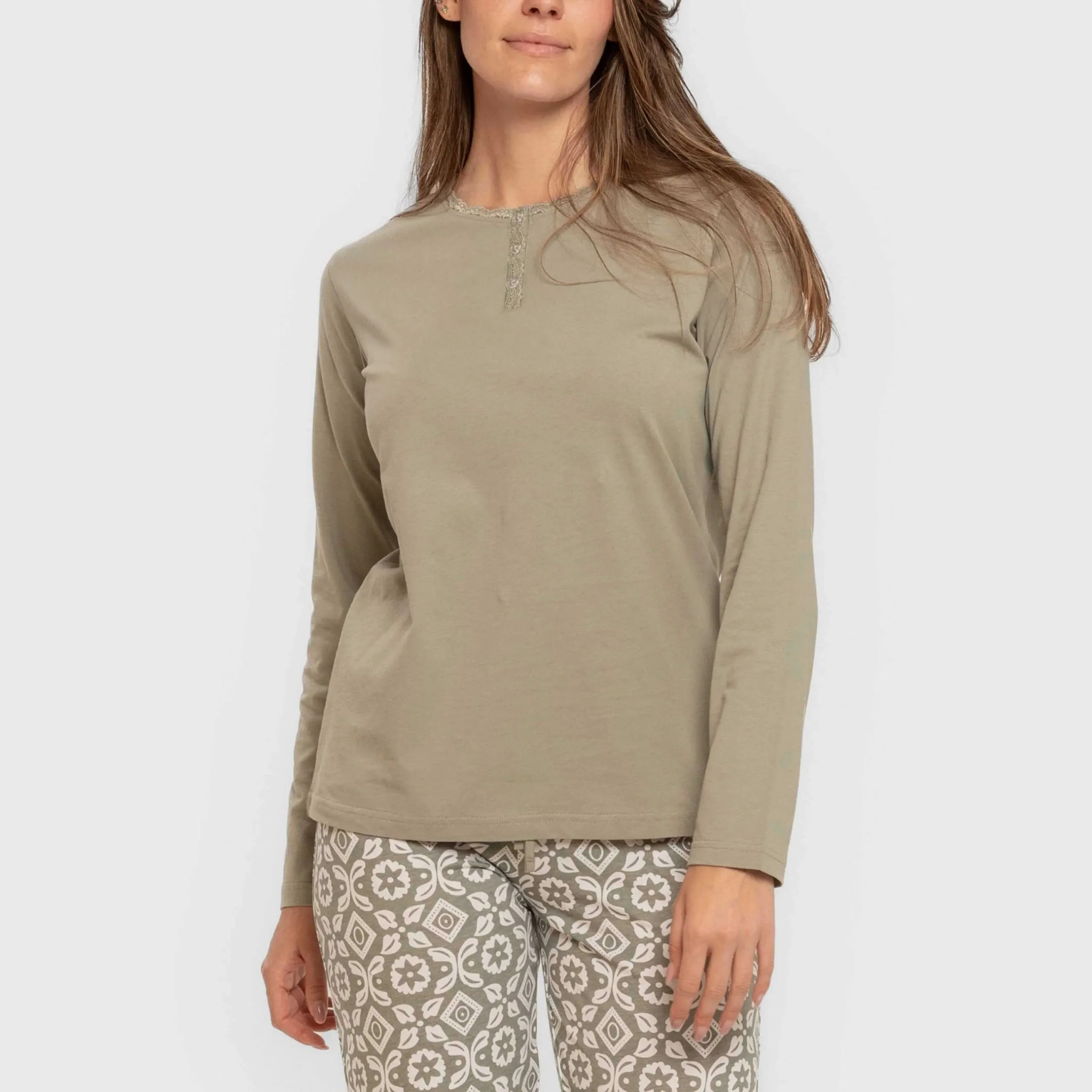Pijama largo algodón Eugenia Verde seco