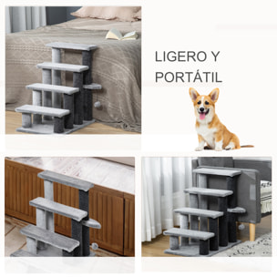 Escaleras para Gatos de 4 Escalones Escaleras para Mascotas Árbol Rascador para Gatos Pequeño con Poste Rascador Bola Colgante 60x40x64 cm Gris
