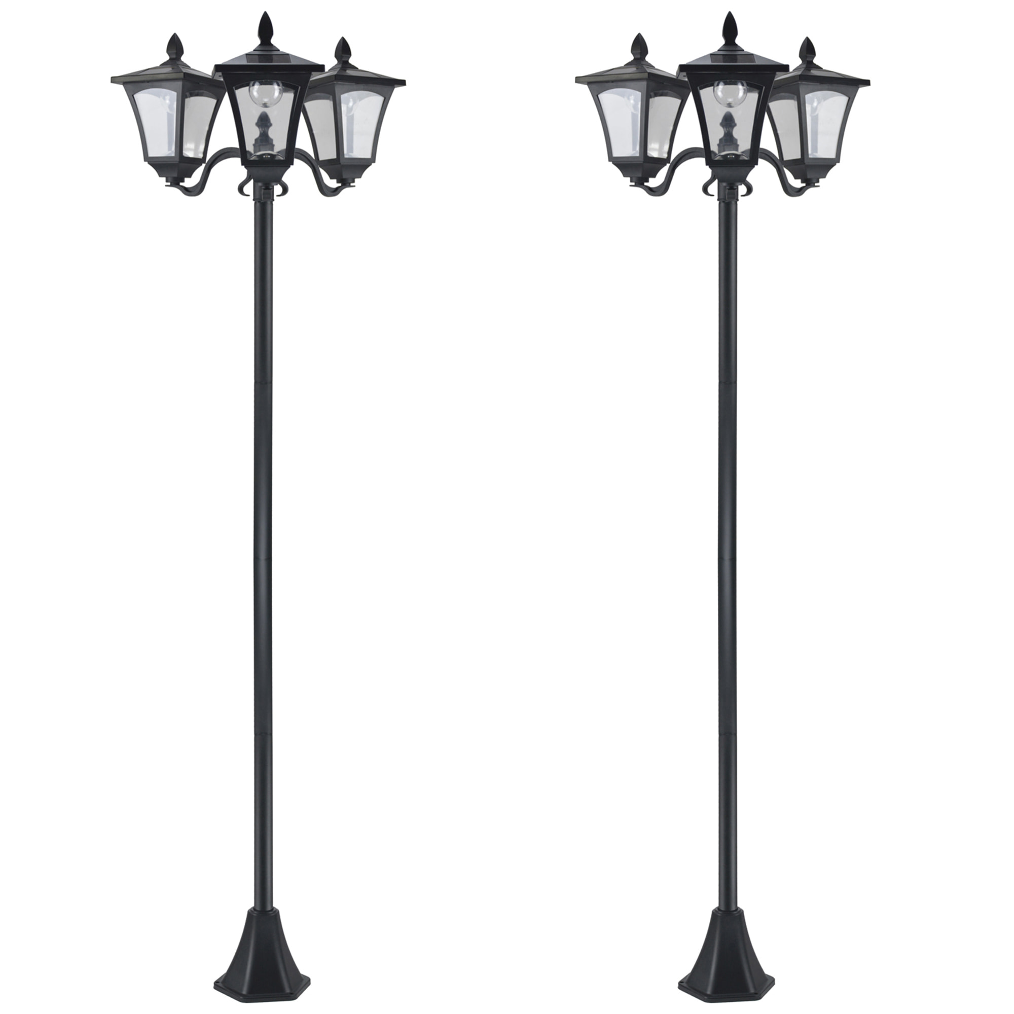 Conjunto de 2 Farolas Solares de Exterior Luces Solares de Pie con 3 Luces LED Impermeable IP44 para Camino Terraza Patio 51,5x47x182,5 cm Negro