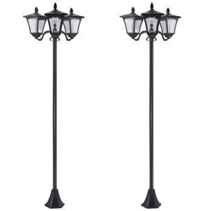 Conjunto de 2 Farolas Solares de Exterior Luces Solares de Pie con 3 Luces LED Impermeable IP44 para Camino Terraza Patio 51,5x47x182,5 cm Negro