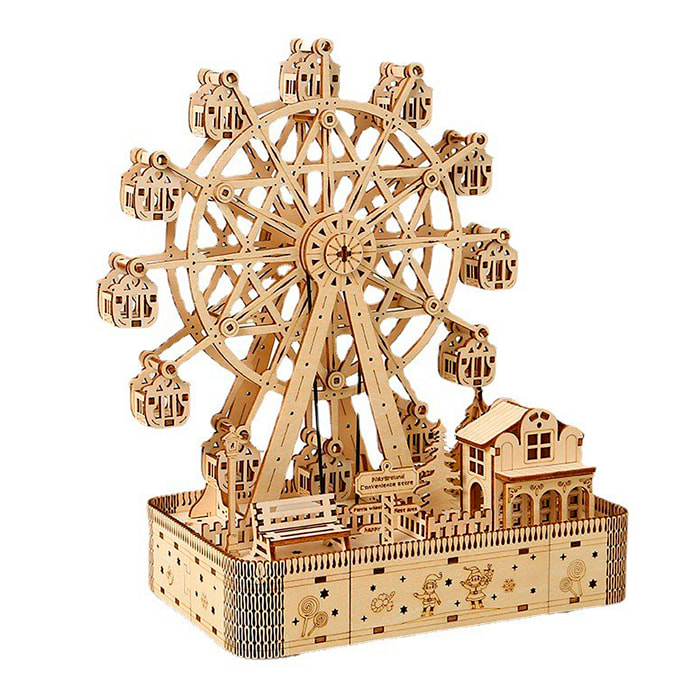 Modello in Legno 3D, design di Ruota Panoramica con musica e movimento meccanico. 183 pezzi.