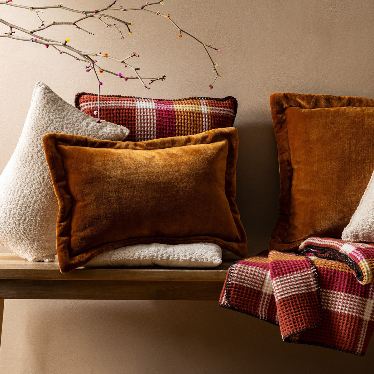 Coussin flanelle Cuddly beige lin 30x50cm