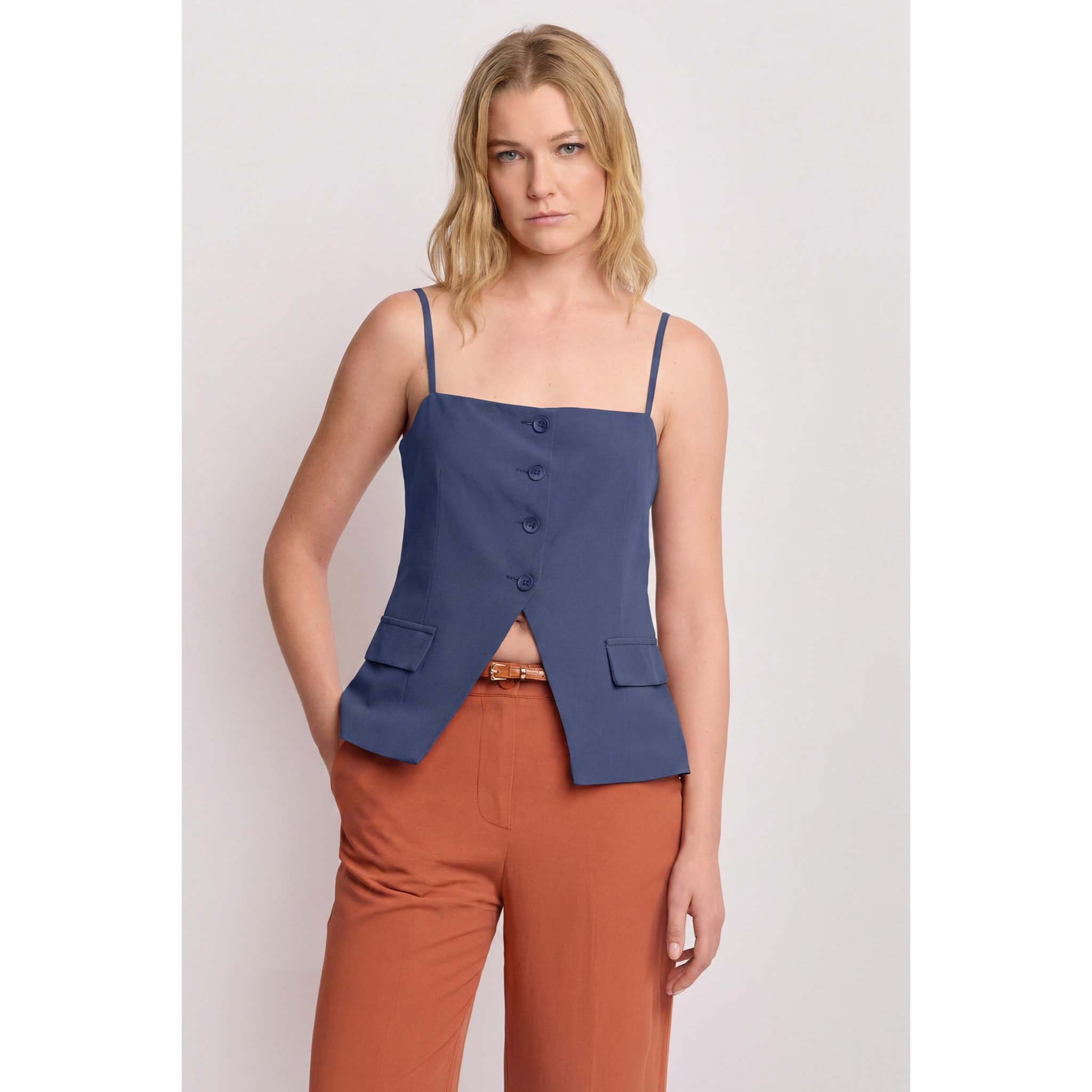 Kocca - Top sartoriale con spalline e bottoni Donna, Tinta unita, Scollo quadrato