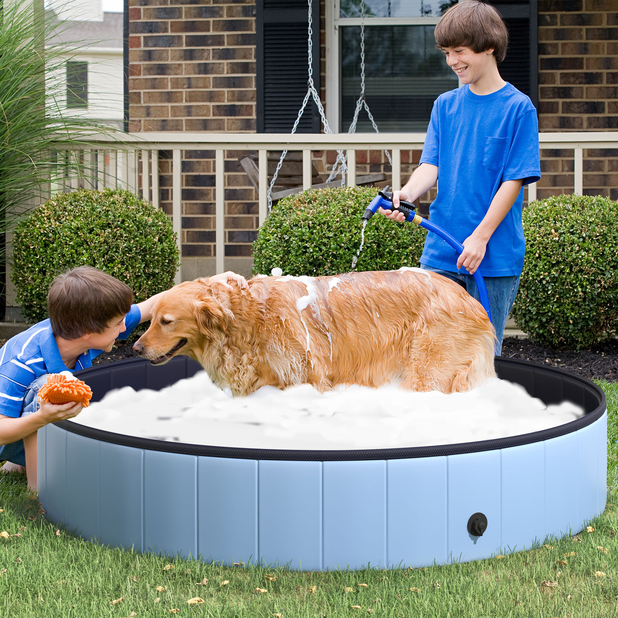 Piscine pour chien bassin PVC pliable anti-glissant facile à nettoyer diamètre 160 cm hauteur 30 cm bleu