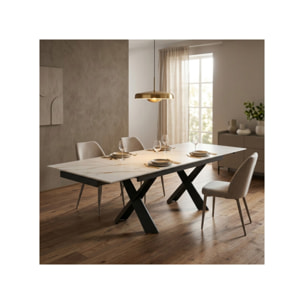 Table à manger extensible 200/300cm céramique blanc effet marbré - NYLA