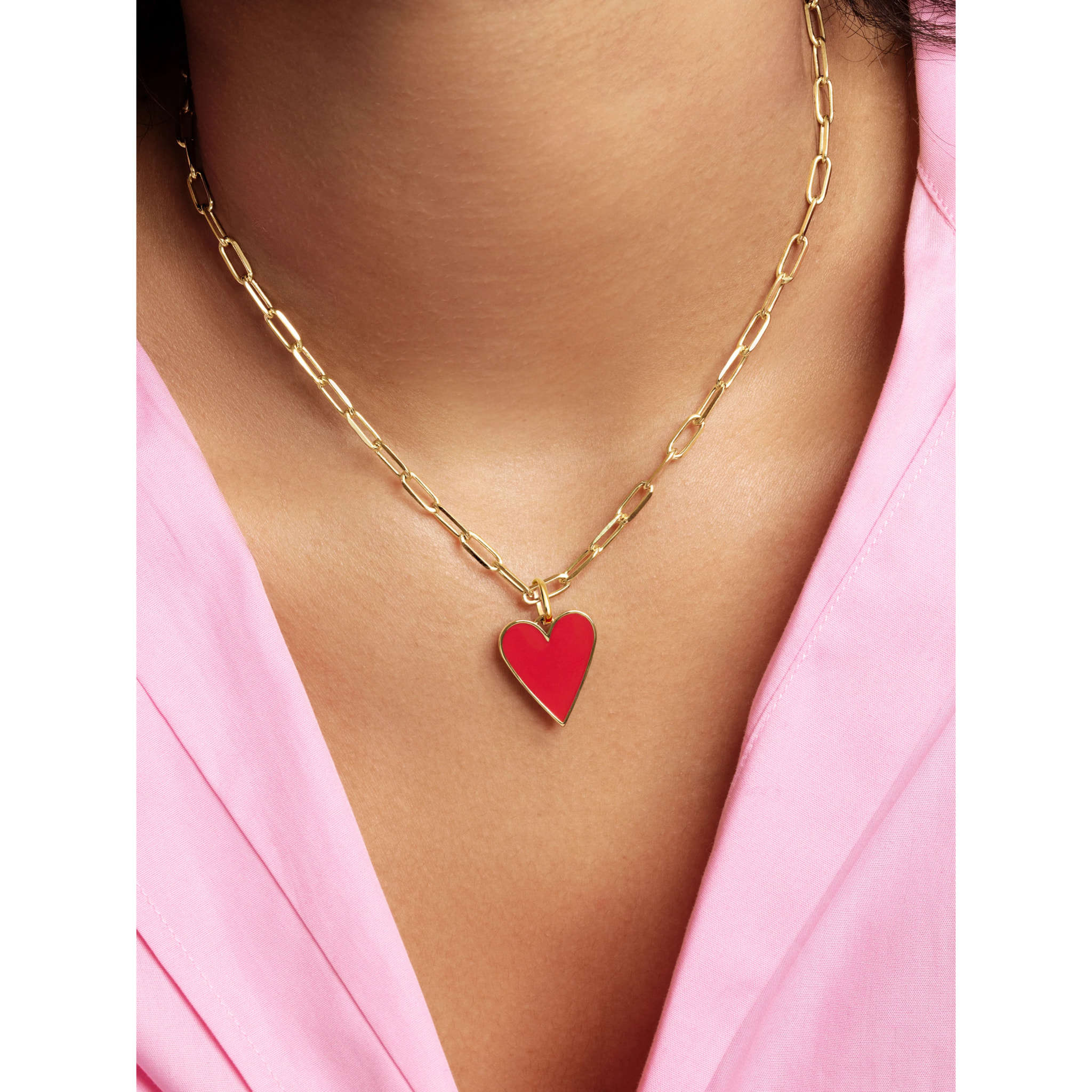 Bella collana placcata in Oro con smalto rosso e cuore