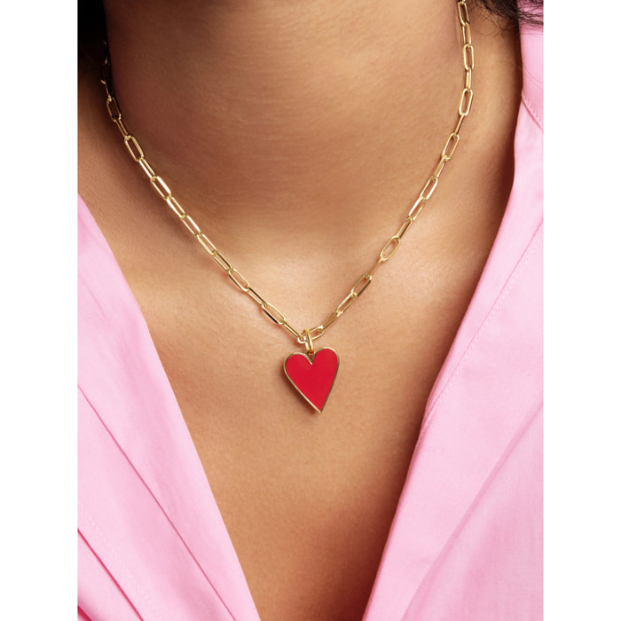 Bella collana placcata in Oro con smalto rosso e cuore