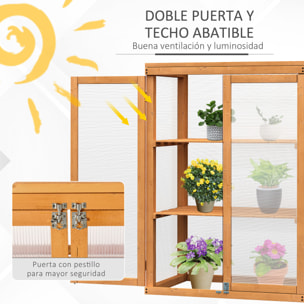 Invernadero Jardín de Madera Policarbonato 3 Pisos con Tapa Abatible 76x47x110cm