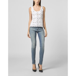PHILIPP PLEIN Tank Top Rhomb Flower Strass