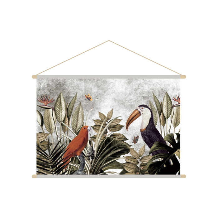 Kakemono tableau en toile suspendue jungle et oiseaux tropicaux L90 x H60 cm PASSARO