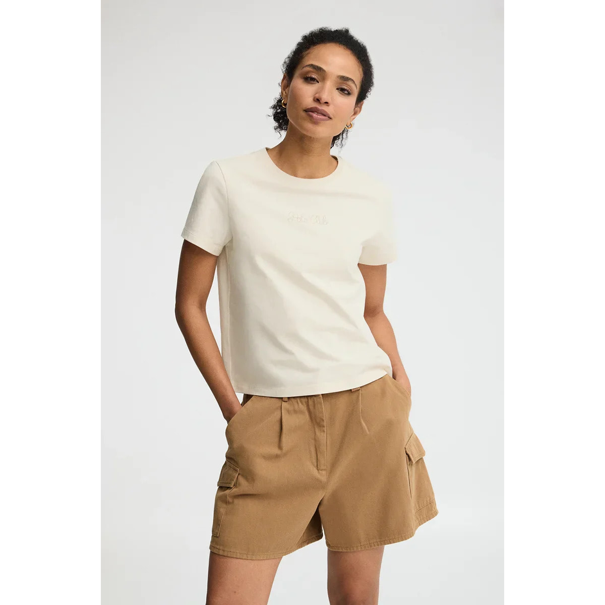 Maglietta crema a maniche corte con brillantini Polo Club