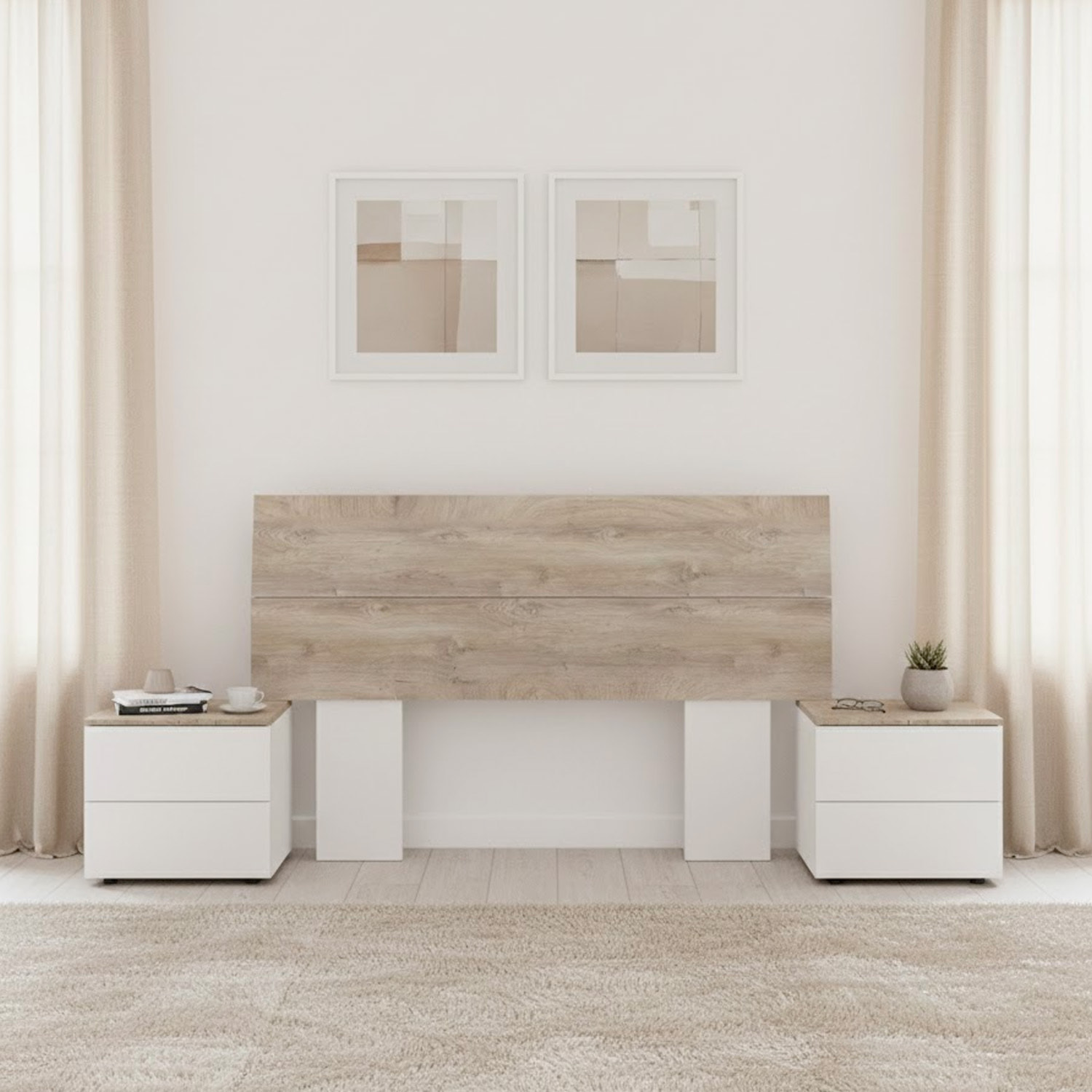 Set Camera Da Letto Con Testiera Matrimoniale Da 176 Cm E 2 Comodini Con Cassetti Testata Letto Arredo Per Letti 135 150 160 Cm Rovere E Bianco