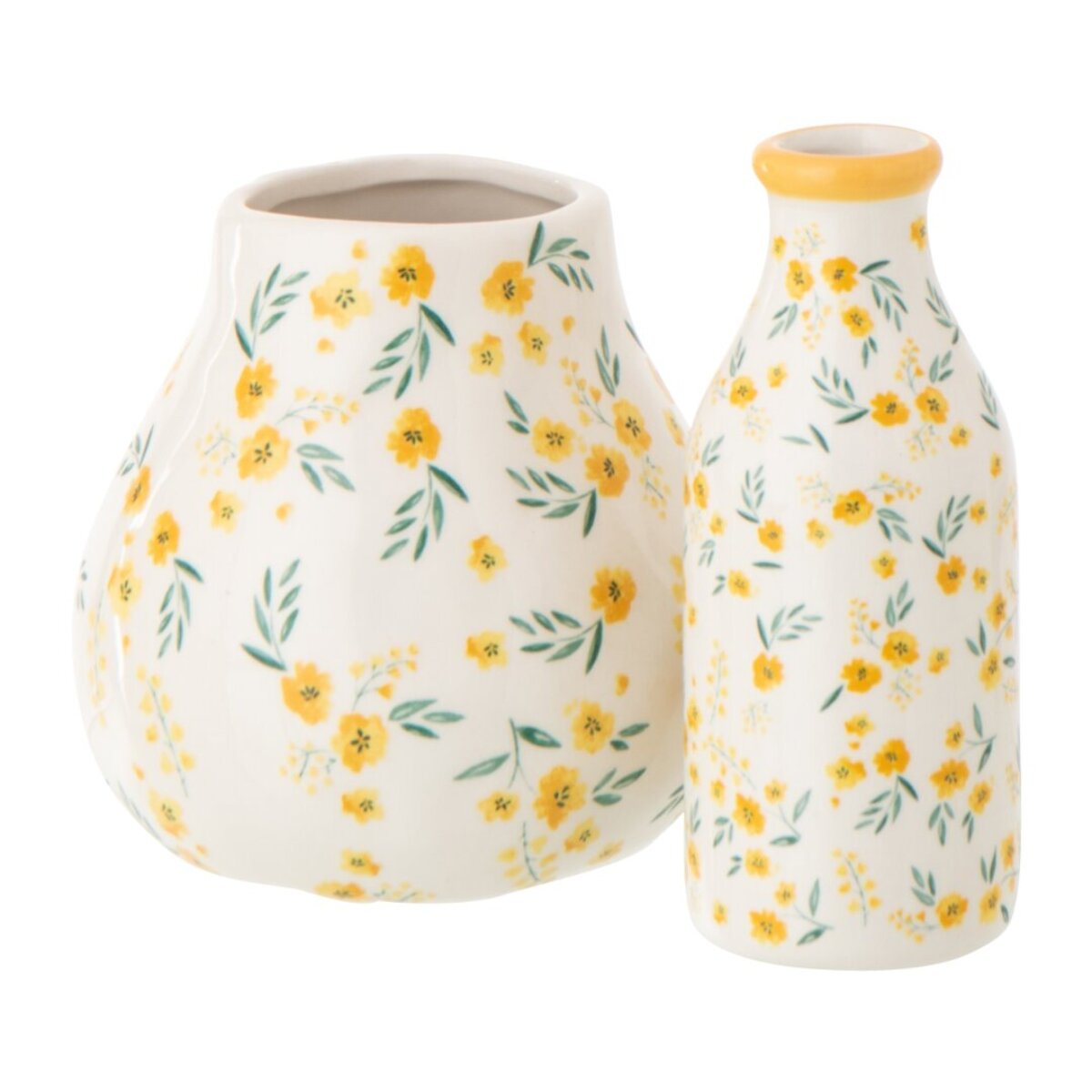 J-Line Vase Fleurs Dolomite - céramique - blanc/jaune clair - 2 pièces