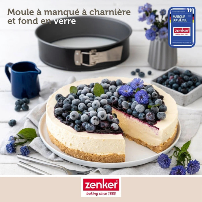 Set à pâtisserie avec 1 moule à manqué à charnière fond en verre, 1 spatule Zenker et 2 bols à mixer en inox Fackelmann