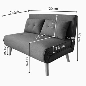 Canapé convertible en tissu gris foncé 2 places GLINA