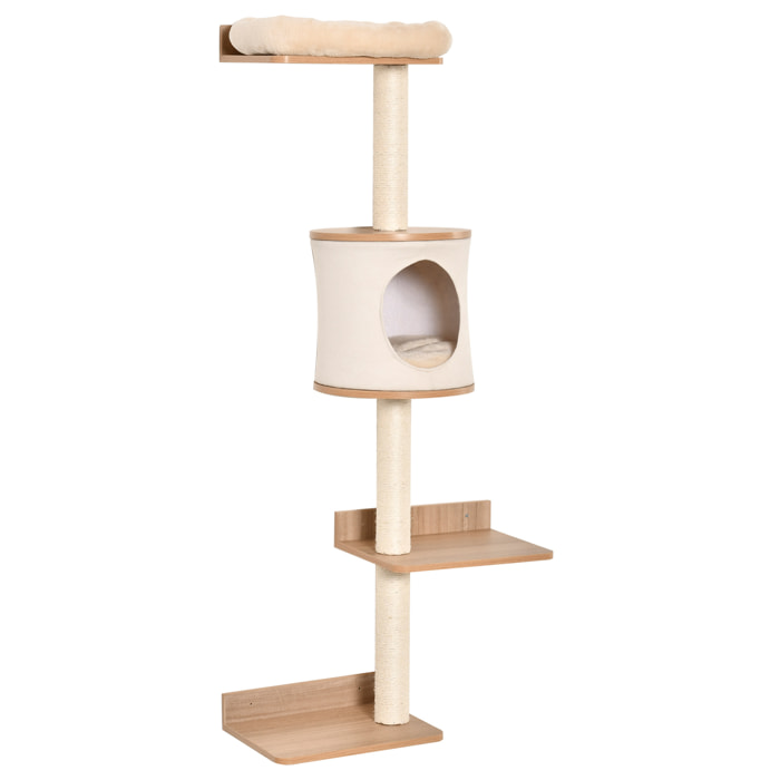 árbol para Gatos de Pared 149 cm con Plataformas Cojín Extraíble Poste Rascador