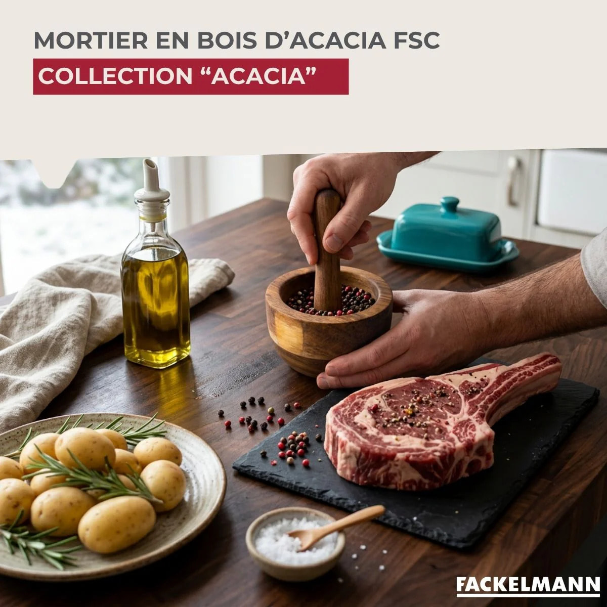 Mortier avec pilon 9 cm en Bois d'Acacia Fackelmann