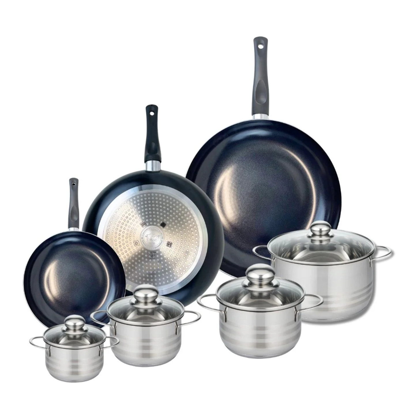 Ensemble de 3 Poêles de cuisson 20, 28 et 32 cm et 4 faitouts 12, 14, 16 et 20 cm Elo Prima Brillant