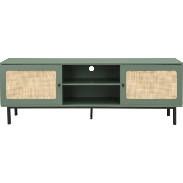 Meuble TV 2 portes en cannage 160 cm - LUMA
