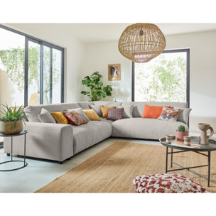 Garance - canapé modulable d'angle droit - 6 places - en velours côtelé - Gris clair