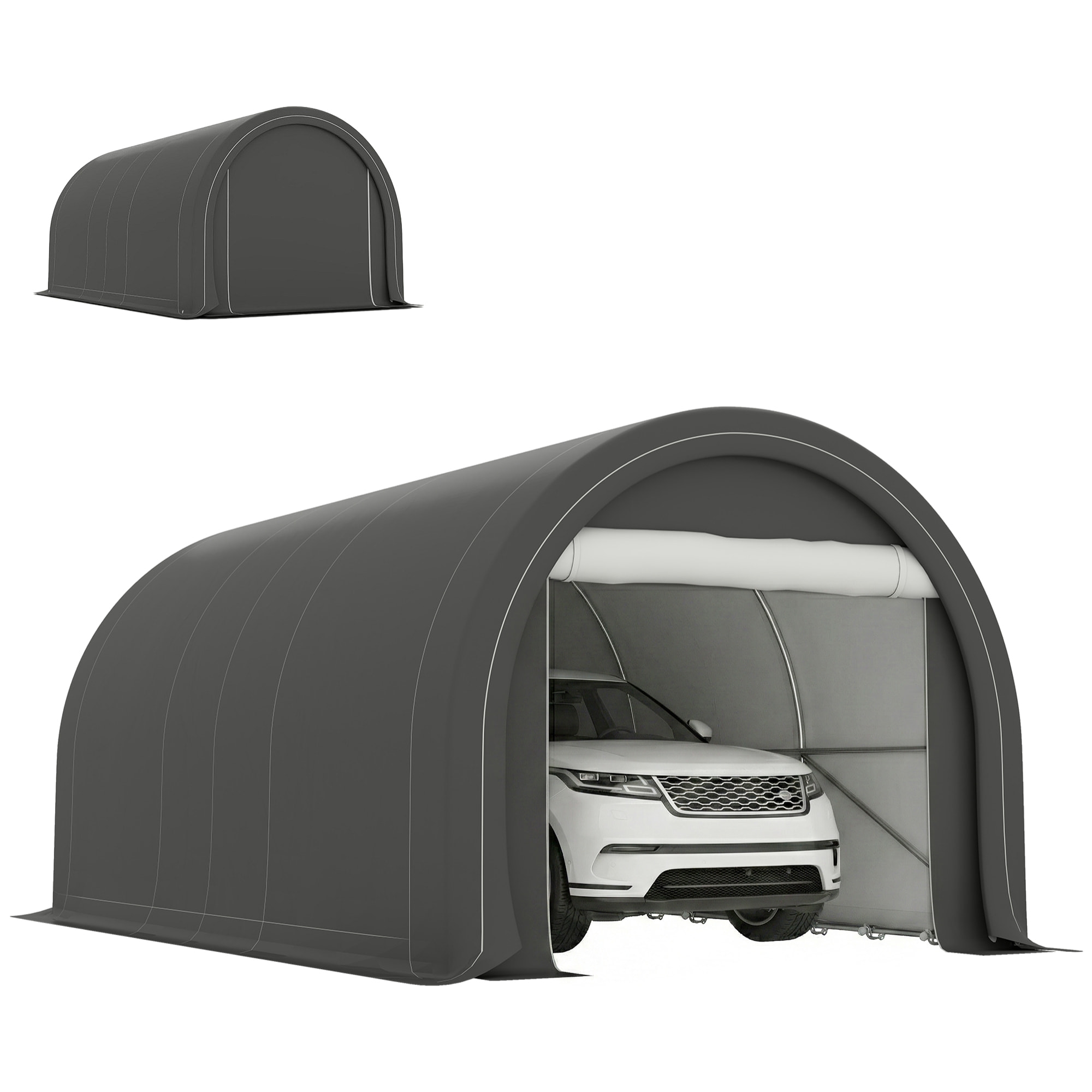 Carpa Garaje Portátil 3x5 m, Garaje Exterior para Coche Impermeable con Puerta Enrollable con Cremallera, Estructura de Acero Galvanizado, UPF30+, Cobertizo de Almacenamiento, Gris