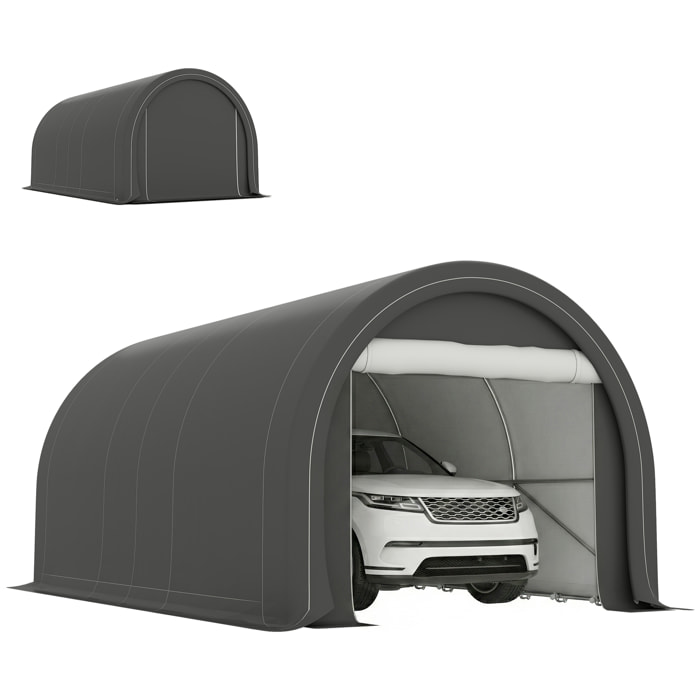 Carpa Garaje Portátil 3x5 m, Garaje Exterior para Coche Impermeable con Puerta Enrollable con Cremallera, Estructura de Acero Galvanizado, UPF30+, Cobertizo de Almacenamiento, Gris