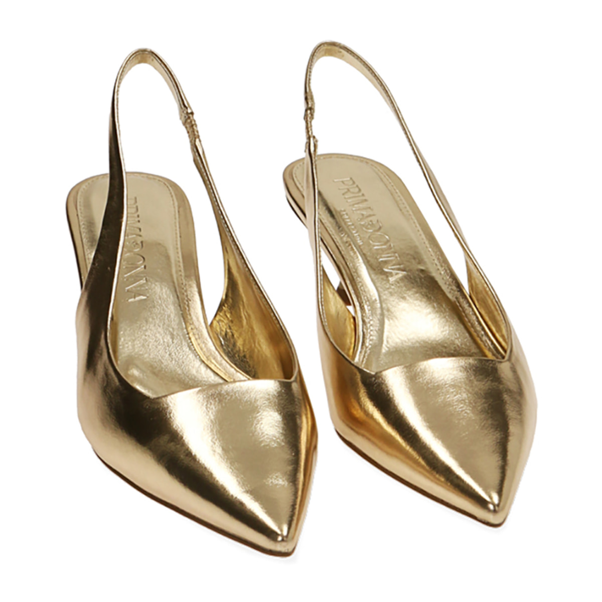 Zapatos de salón destalonados laminados en oro, tacón de 5 cm
