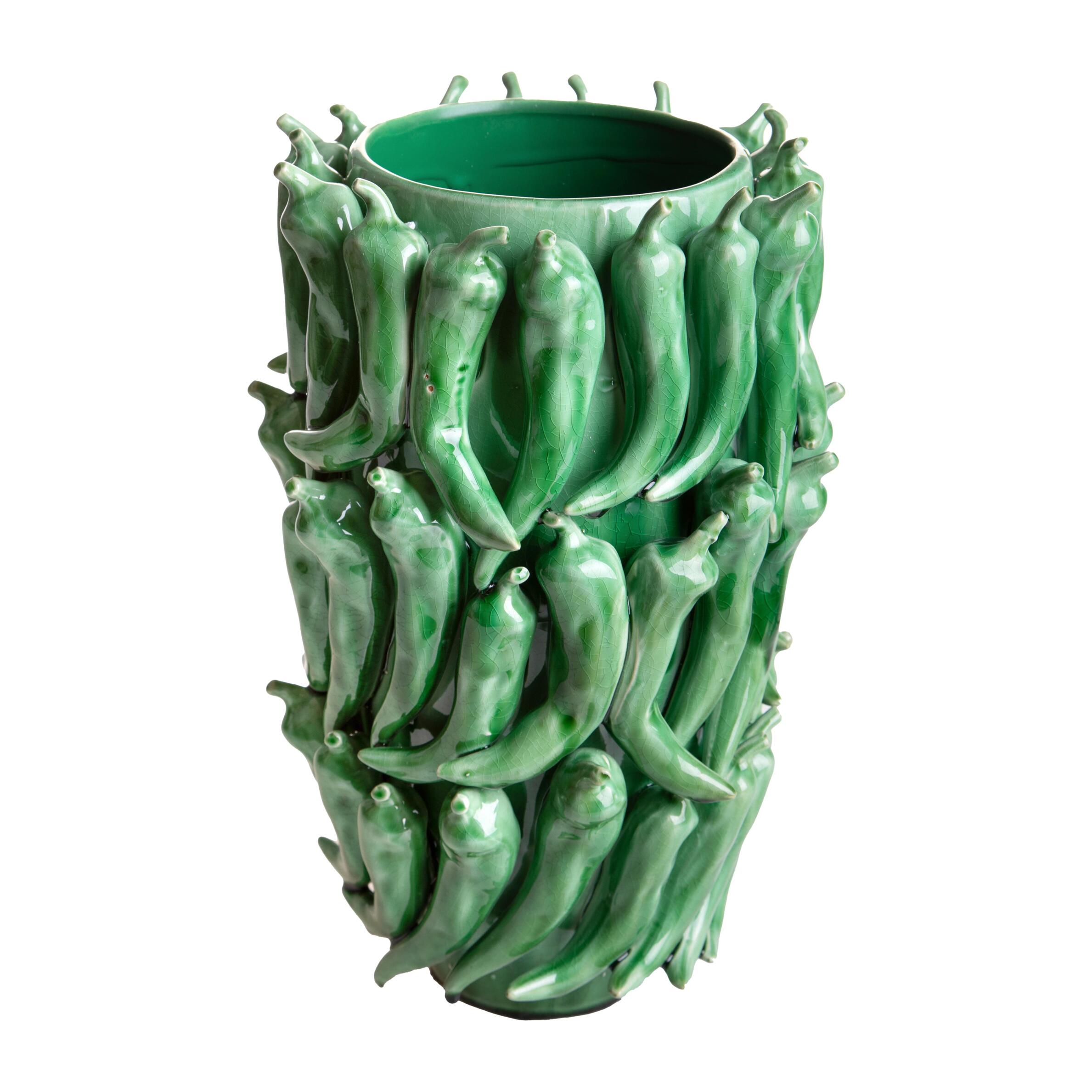 Vaso con peperoncini - Pezzi 1 - Verde - 26,5XH39X25cm - Bianchi Dino