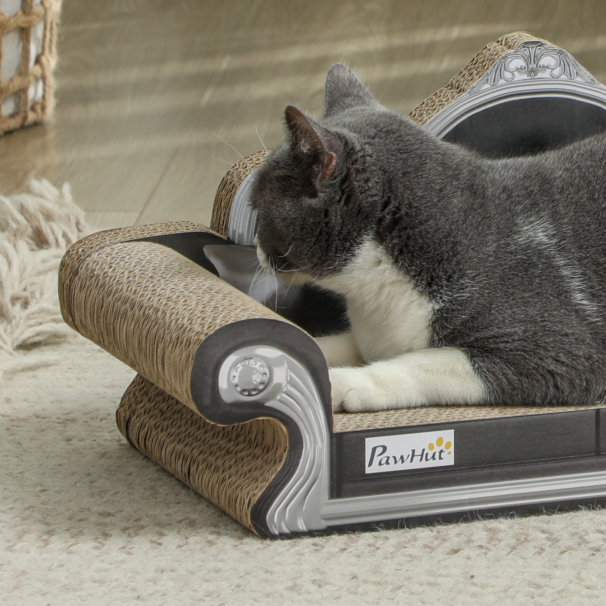 Rascador Cartón para Gatos en Forma de Sofá 2 en 1 Rascador para Gatos Sofá para Gatos con Catnip para Interior 56,5x24x26 cm Marrón