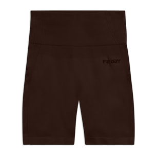 Leggings Corti Seamless con Vita Alta e Inserti in Costina