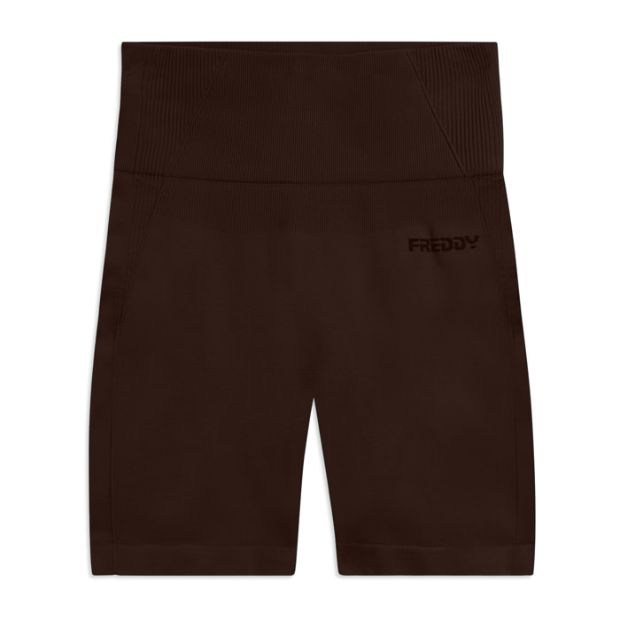 Leggings Corti Seamless con Vita Alta e Inserti in Costina